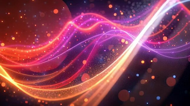 Illustration Abstraite de Lignes N&eacute;on Fluides et Lumineuses sur Fond Sombre