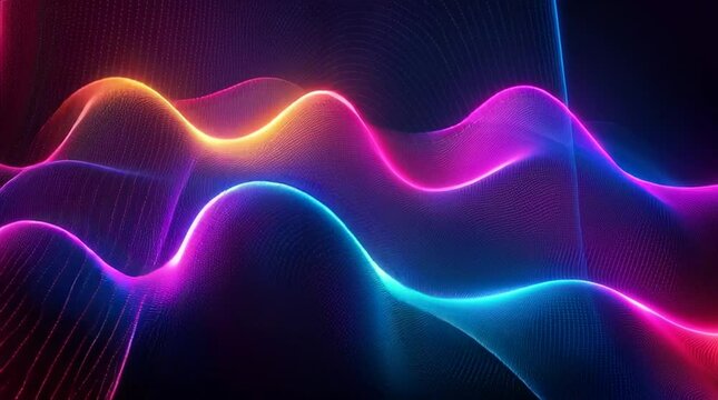 Illustration Abstraite de Lignes N&eacute;on Fluides et Lumineuses sur Fond Sombre
