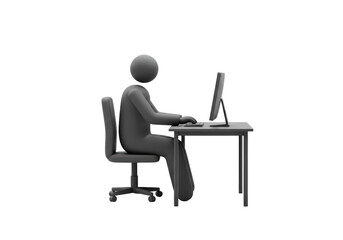 Isolated Grey Figure Working at Desk