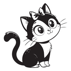 Cute cat vector illustration line art drawing black and white