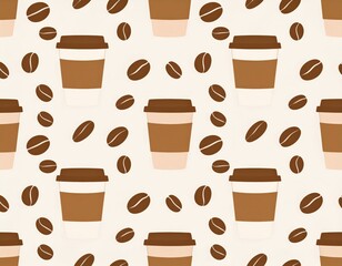 Fototapeta premium Simple Coffee Cup And Bean Seamless Pattern