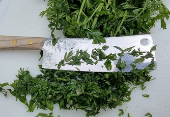 carrots and carrot leaves cutting