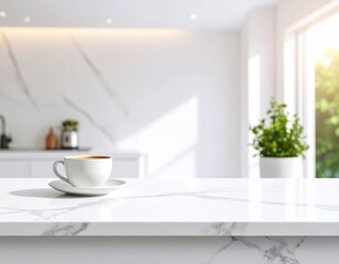 White Marble Kitchen Countertop With Coffee Cup