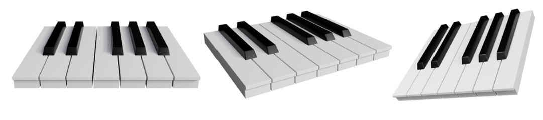 Set of realistic musical instrument row of black and white keys isolated on white background. 3d render

