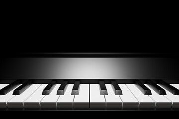 Close up of Piano keyboard. Soft light on piano keys, Classic music template, copy space. 3d render
