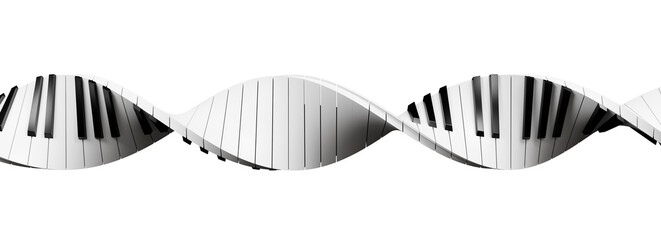 piano keys twisted in a form of DNA isolated on white background. spiral. 3D render
