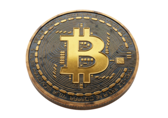 Isolated Gleaming Bitcoin Cryptocurrency Coin with Intricate Details