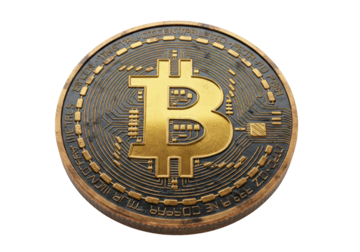Isolated Gleaming Bitcoin Cryptocurrency Coin with Intricate Details