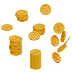 금화 더미와 떨어지는 동전 3D 일러스트 / Gold Coins Stack and Falling Coin 3D Illustration