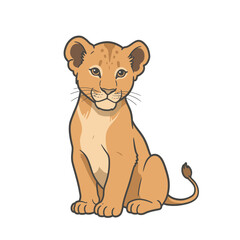 A cartoon lion cub is sitting on a white background