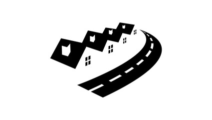 street and houses symbol, black isolated silhouette © OMIA