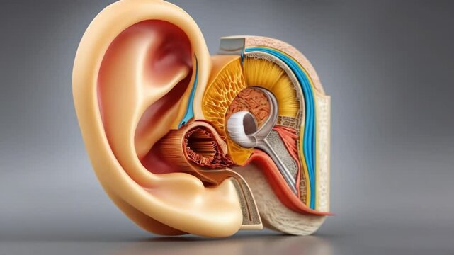 Detailed Cross-Section of Human Ear Anatomy with Focused Inner Structures