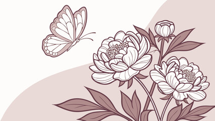 Peony and Butterfly Floral Vector