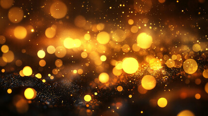 Golden bokeh blurred lights create a warm and festive atmosphere. Used to create a cozy mood.