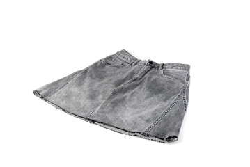 Gray denim skirt isolated on white background.