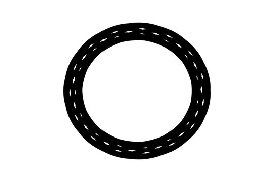 Hand-drawn circular shape with dashed outline in bold black. Abstract round sketch for badges, frames, design elements, and decorative accents. Transparent PNG ideal for highlights and overlays