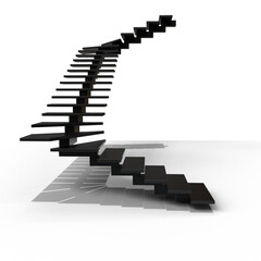 curved staircase ascends and gracefully bends, seemingly floating .  The steps are uniformly sized and create a visually striking, modern design