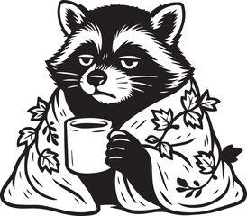 tired fall autumn raccoon with coffee cup © Daria