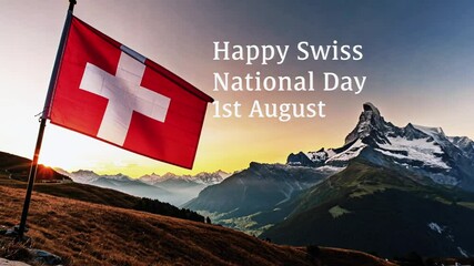 Swiss National Day: Majestic Flag Over Alpine Landscape
