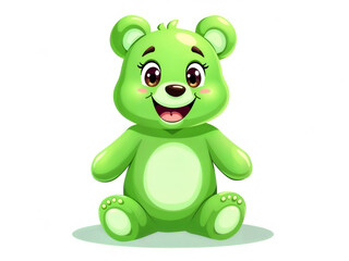 Happy green gummy bear illustration, ideal for candy packaging or children's graphics. Generative AI