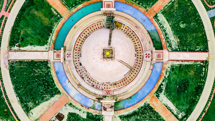 Historic monuments of Vaishali including the Buddha Relic Stupa, and Vishwa Shanti Stupas. Bihar tourism site and Historic Monuments of Vaishali, Muzaffarpur, Bihar, India.