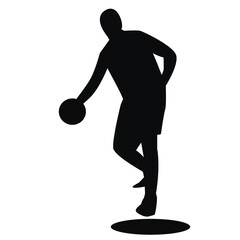 silhouette vector of basketball player practicing dribbling the ball