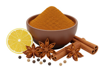 Isolated Bowl of Spice Mix with Star Anise Lemon and Cinnamon