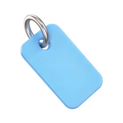 Fototapeta premium PNG blue plastic dog tag, chrome metal ring, simple minimalist design, light blue color, close-up shot, studio lighting, clean background 