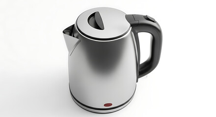 Black wireless computer mouse and an isolated electric white tea kettle