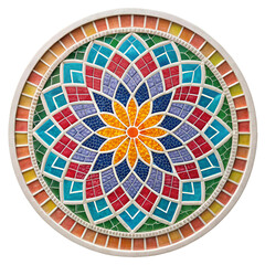 Mosaic art project isolated on transparent background with colorful tiles arranged in creative pattern
