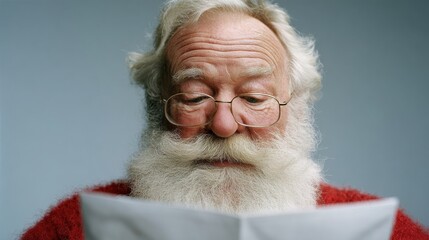 Elderly man with white beard and glasses reading a newspaper indoors in natural daylight.