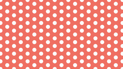 Seamless white polka dot pattern on coral red background. Perfect for retro design, summer party decor, fabric prints, wrapping paper, kids projects, and playful vintage-themed illustrations.