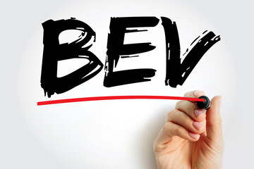 BEV Battery Electric Vehicle - type of electric vehicle that exclusively uses chemical energy...