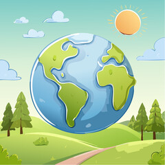 Simple vector doodle icon of Earth. Alternative energy, nature protection, zero waste, trash recycle, green technology concept illustrated in child sketch style. Save planet, go green