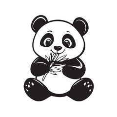 Obraz premium cute panda vector silhouette, Panda Vector illustration, a cute panda line art, Minimal panda silhouette vector, Black vector silhouette of a panda sitting and eating bamboo