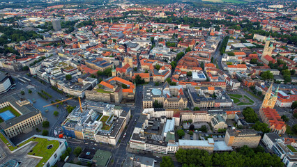 Aerial view around the old town in the city Braunschweig on an sunny spring morning in Germany	