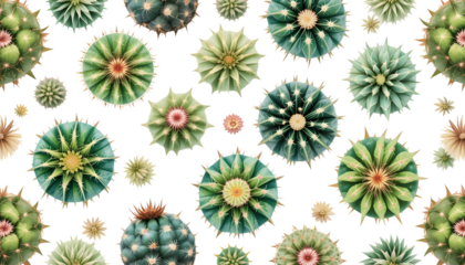 Watercolor Cactus and Succulent Seamless Pattern – High-Resolution PNG on Transparent Background.
