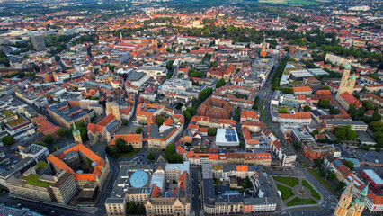 Aerial view around the old town in the city Braunschweig on an sunny spring morning in Germany	
