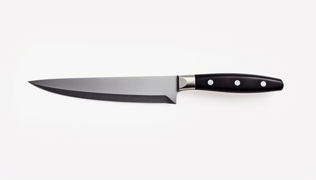 A new Chef's kitchen knife with black handle on white background 