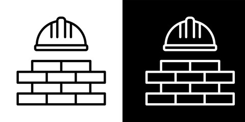 Hard Hat Brick Wall Outline Vector Construction Icon Building Safety