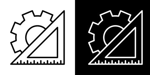 Engineering Icon Outline Vector Gear and Ruler Tool Design Symbol