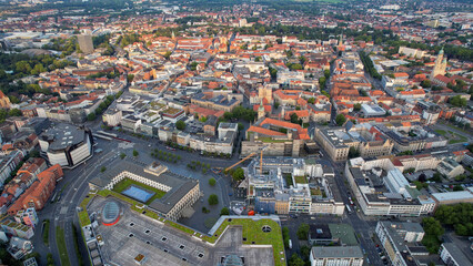 Aerial view around the old town in the city Braunschweig on an sunny spring morning in Germany	
