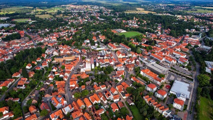 Aerial view around the old town in the city Gifhorn on an sunny spring afternoon in Germany	