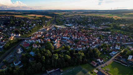 Aerial view around the old town in the city Treysa
34613 Schwalmstadt on an sunny spring day