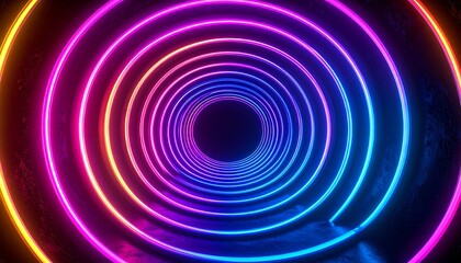 Curved neon tubes arranged in a concentric swirl against a textured backdrop, softly diffusing light in all directions.