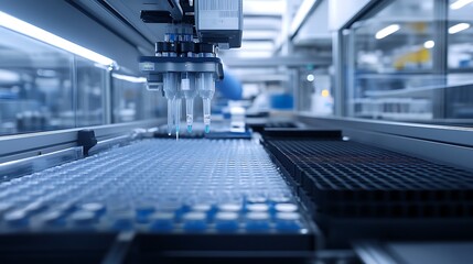 Automated Liquid Handling System Dispensing Liquids in Lab