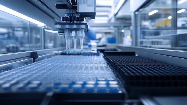 Automated Liquid Handling System Dispensing Liquids in Lab