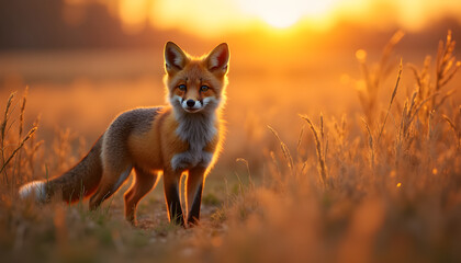 Obraz premium Fox in Field of Golden Grass