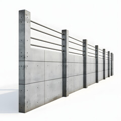 Concrete Fence with Smooth Surface and Reinforce Isolated on Transparent or White Background, PNG
