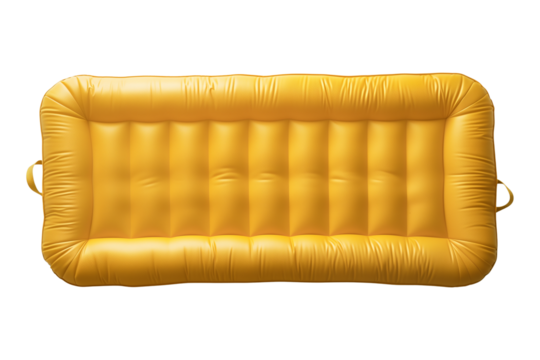Yellow Inflatable Raft: The image portrays a bright, yellow inflatable raft, perfect for a relaxing day out on the water, ready for aquatic adventure.